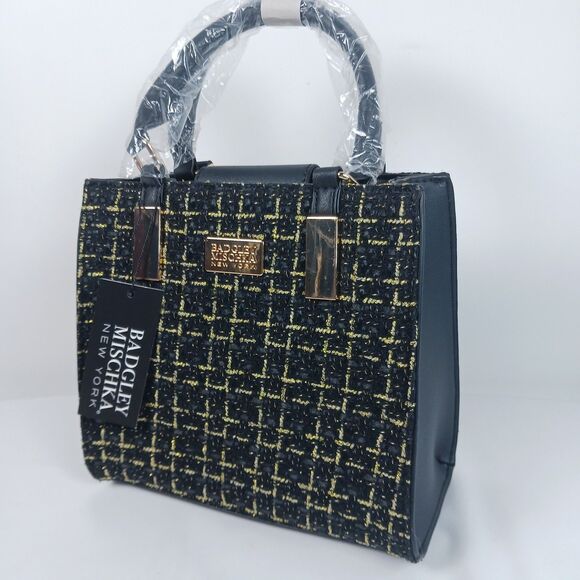 Badgley Mischka The Tara Tweed Satchel Square Handbag New - Picture 2 of 13